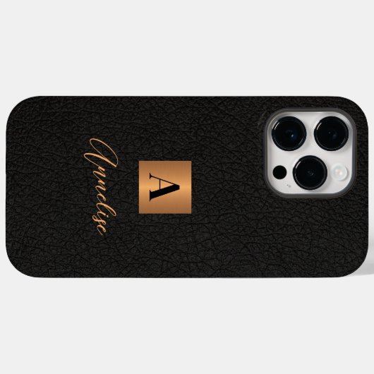 Monogram en naam gepersonaliseerd zwart goud Case-Mate iPhone case (Achterkant (horizontaal))