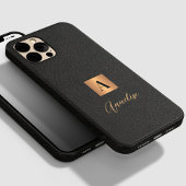 Monogram en naam gepersonaliseerd zwart goud Case-Mate iPhone case