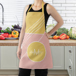 Monogram en naam gepersonaliseerde pastel trendy schort<br><div class="desc">Trendy pastelroze blush,  en gele mosterd geometrische kleur blokt decoratief schort met een cirkel,  driehoek en rechthoekige vormen en dunne witte lijnen.          Personaliseer het met jouw naam en monogram!</div>