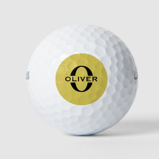 Monogram en naam goud en zwart gepersonaliseerd golfballen (Voorkant)