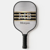 Monogram en naam, gouden/zwarte strepen, zilver ge pickleball paddle (Achterkant)