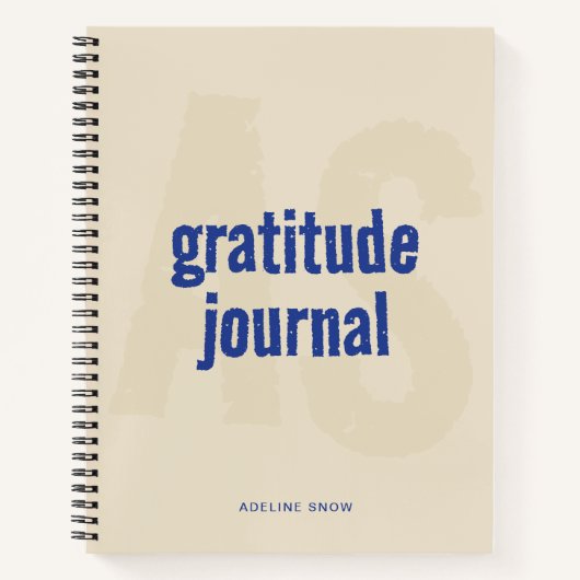 Monogram en Naam Gratitude Journal (blauw) Notitieboek (Voorkant)