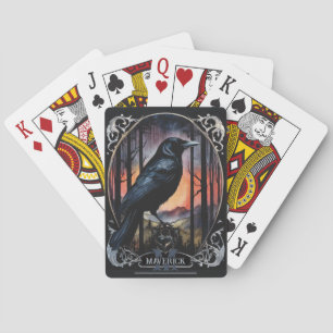 Monogram en naam kraai aquarel stijl pokerkaarten