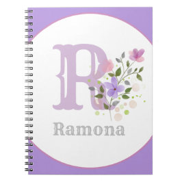 Monogram en naam met bloemen notitieboek