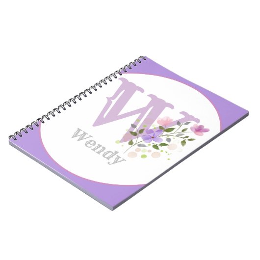 Monogram en naam met bloemen notitieboek (Linkerzijde)