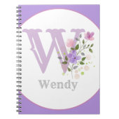 Monogram en naam met bloemen notitieboek (Voorkant)