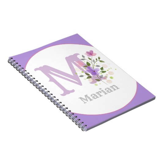 Monogram en naam met bloemen notitieboek (Rechterzijde)
