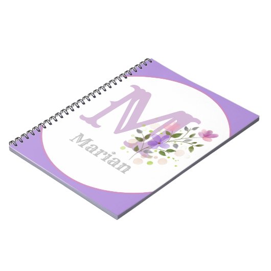 Monogram en naam met bloemen notitieboek (Linkerzijde)