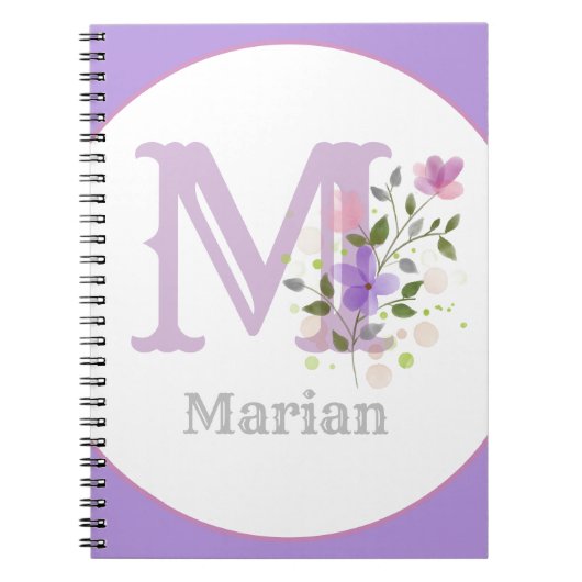 Monogram en naam met bloemen notitieboek (Voorkant)