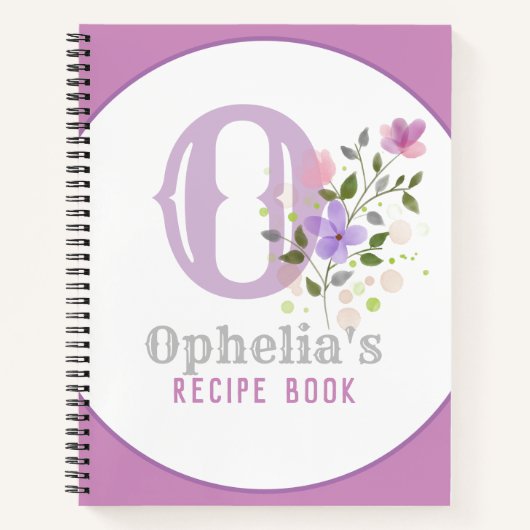 Monogram en naam met bloemen notitieboek (Voorkant)