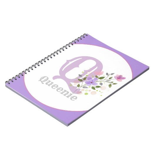 Monogram en naam met bloemen notitieboek (Linkerzijde)