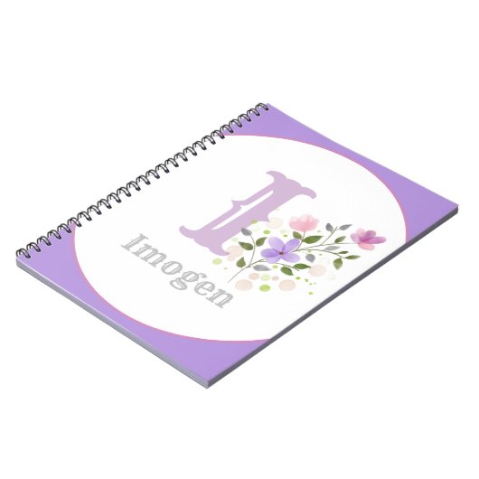 Monogram en naam met bloemen notitieboek (Linkerzijde)