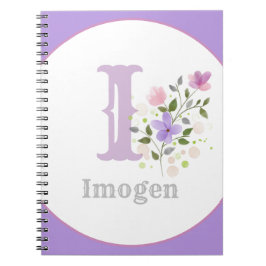 Monogram en naam met bloemen notitieboek