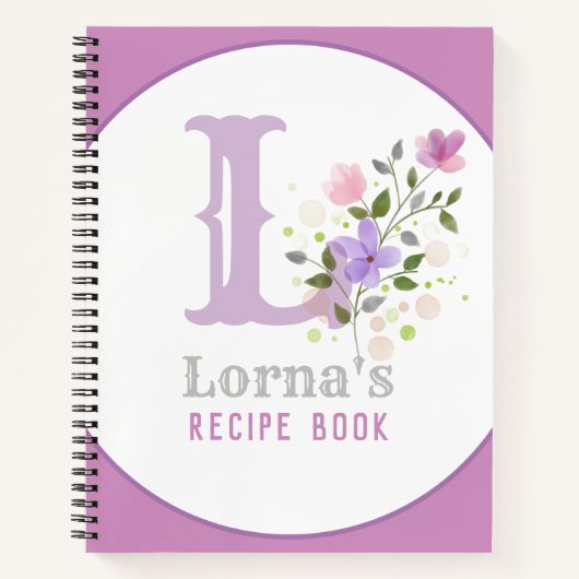 Monogram en naam met bloemen notitieboek (Voorkant)