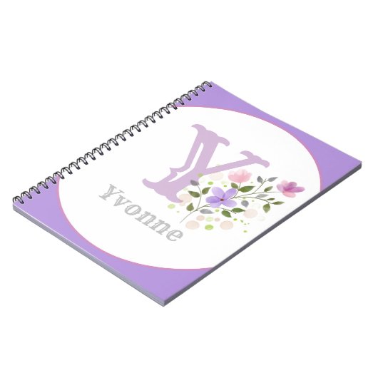 Monogram en naam met bloemen notitieboek (Linkerzijde)