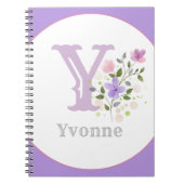 Monogram en naam met bloemen notitieboek (Voorkant)