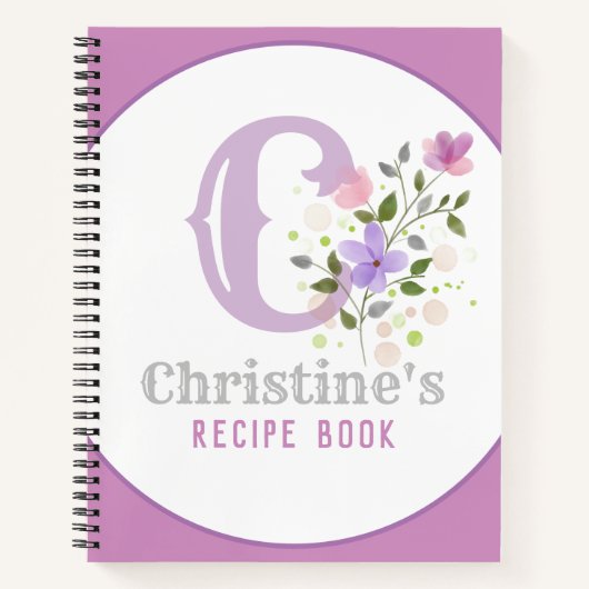 Monogram en naam met bloemen notitieboek (Voorkant)