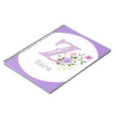Monogram en naam met bloemen notitieboek (Linkerzijde)