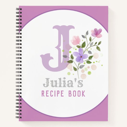 Monogram en naam met bloemen notitieboek (Voorkant)