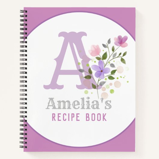 Monogram en naam met bloemen notitieboek (Voorkant)