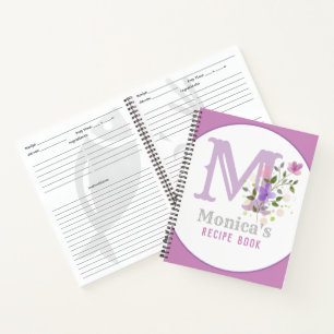 Monogram en naam met bloemen notitieboek