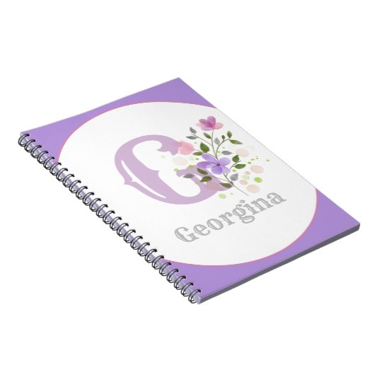 Monogram en naam met bloemen notitieboek (Rechterzijde)