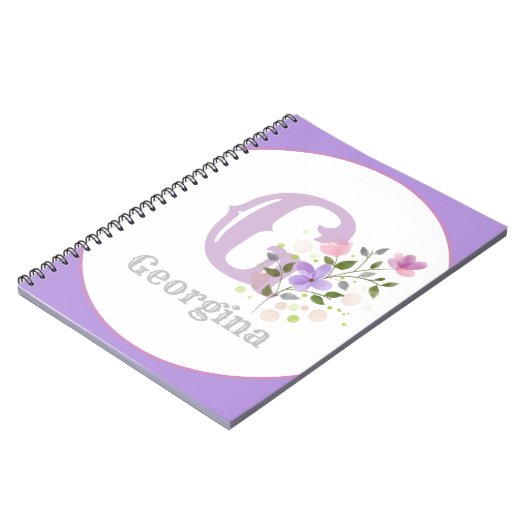 Monogram en naam met bloemen notitieboek (Linkerzijde)