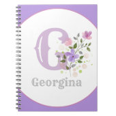 Monogram en naam met bloemen notitieboek (Voorkant)