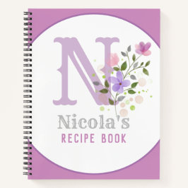 Monogram en naam met bloemen notitieboek