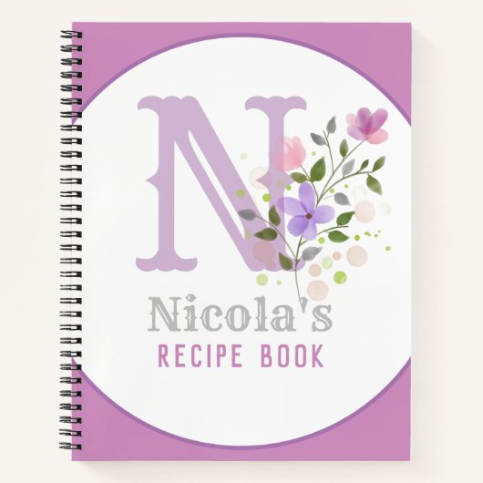 Monogram en naam met bloemen notitieboek (Voorkant)