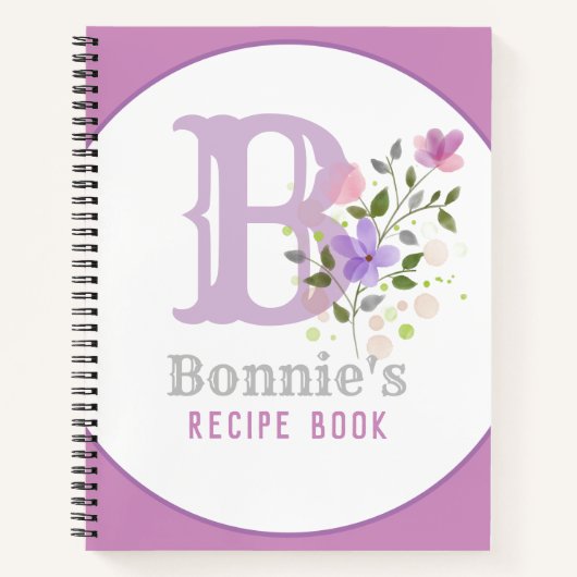 Monogram en naam met bloemen notitieboek (Voorkant)