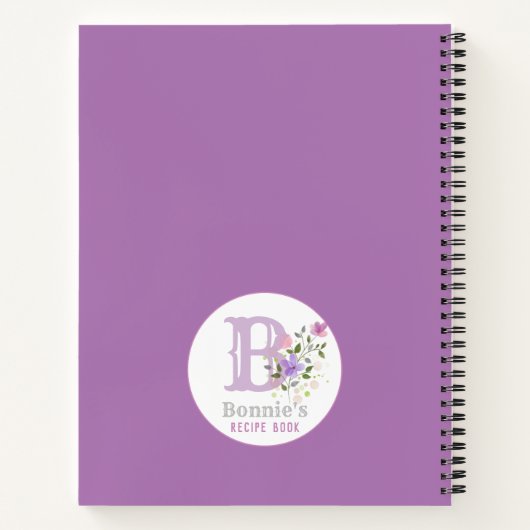 Monogram en naam met bloemen notitieboek (Achterkant)