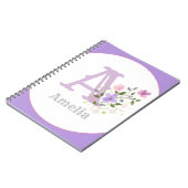Monogram en naam met bloemen notitieboek (Linkerzijde)