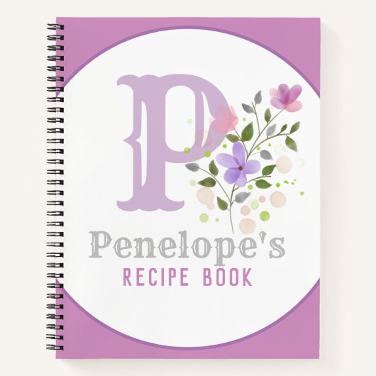 Monogram en naam met bloemen notitieboek (Voorkant)