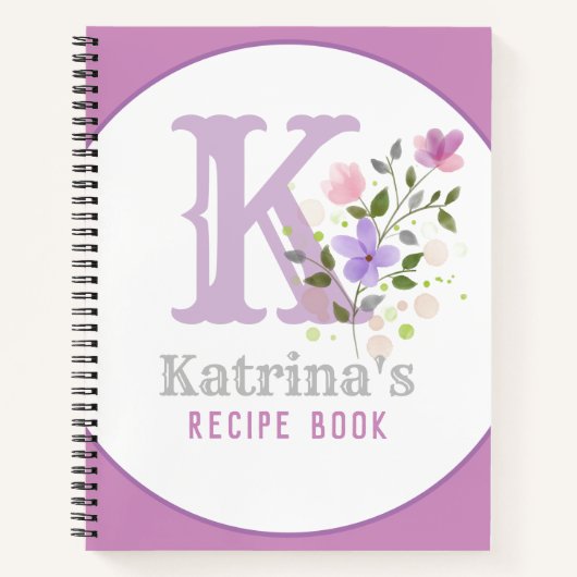 Monogram en naam met bloemen notitieboek (Voorkant)
