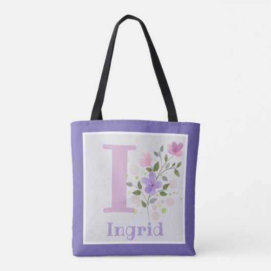 Monogram en naam met bloemen tote bag (Achterkant)