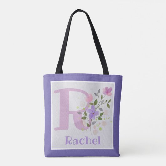 Monogram en naam met bloemen tote bag (Achterkant)