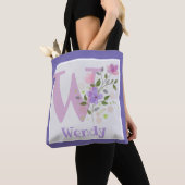 Monogram en naam met bloemen tote bag (Dichtbij)