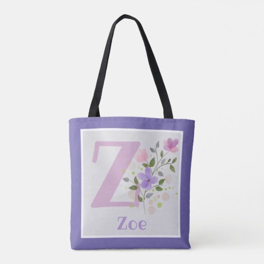Monogram en naam met bloemen tote bag (Achterkant)