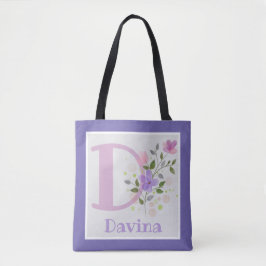 Monogram en naam met bloemen tote bag