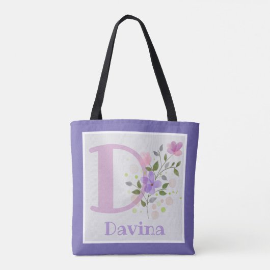 Monogram en naam met bloemen tote bag (Achterkant)
