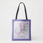 Monogram en naam met bloemen tote bag (Voorkant)