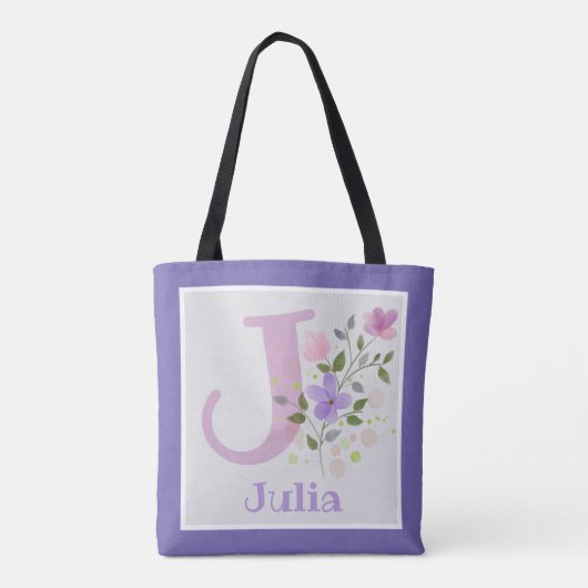 Monogram en naam met bloemen tote bag (Achterkant)