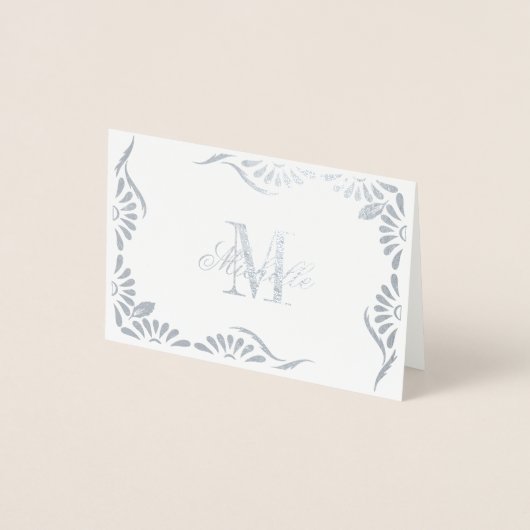 Monogram en naam met Floral Border Folie Kaarten (Voorkant)