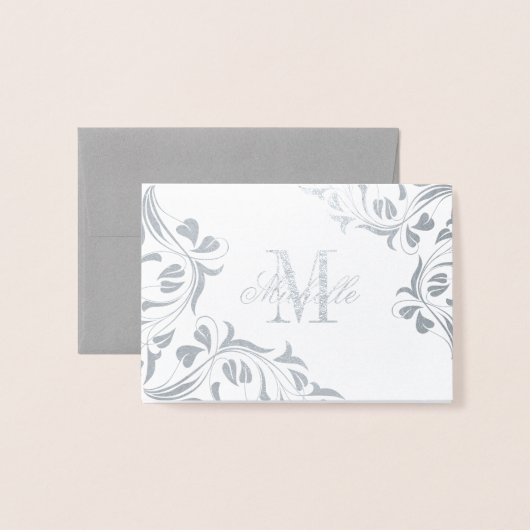 Monogram en naam met Floral Design Folie Kaarten (Voorkant met envelop)