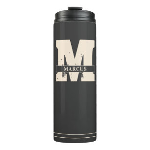 Monogram en naam Modern Dark Grey Man Thermosbeker