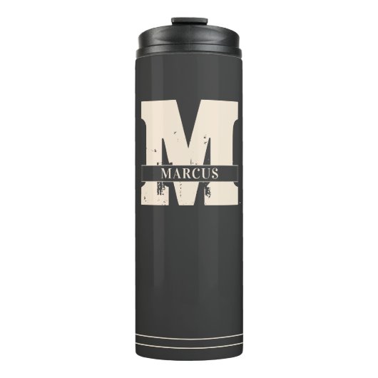 Monogram en naam Modern Dark Grey Man Thermosbeker (Voorkant)