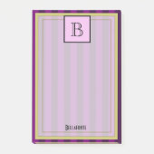 Monogram en naam op paarse streepjespatroon post-it® notes (Voorkant)