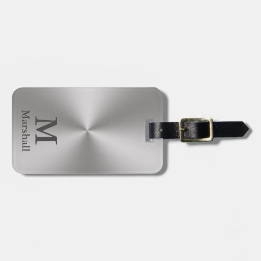 Monogram en naam op Silver Metal Kijk Bagagelabel (Voorkant horizontaal)