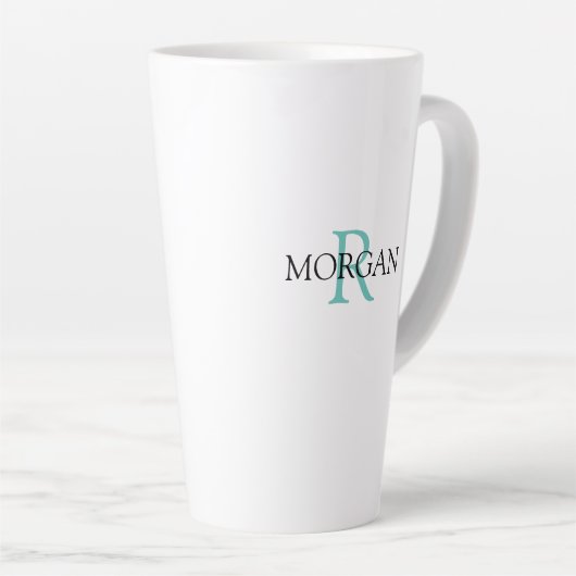 Monogram en naam personaliseren, licht Blauwgroen  Latte Mok (Rechterhoek)